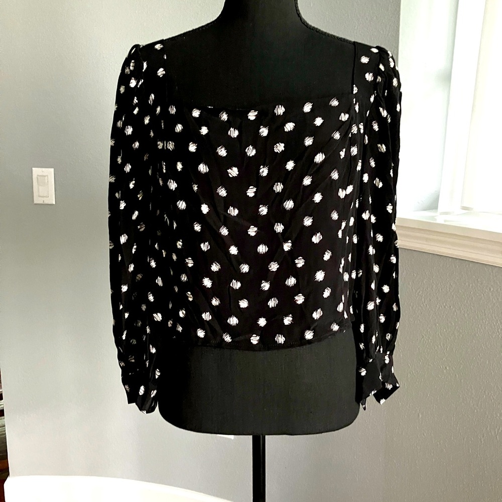 NWT LCWaikiki crop-top black/white pattern square neckline 7/8 sleeves size XL
